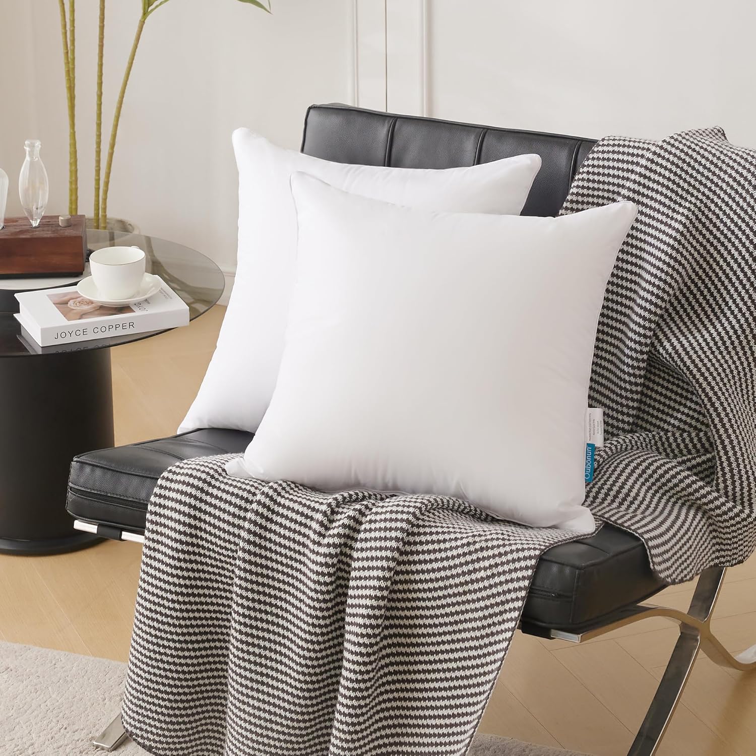 Oubonun 18x18 Pillow Inserts (Set of 4) - 100% Cotton Cover, Square Throw Pillow Inserts for Couch, Sofa, Bed - Decorative 18 Inch White Pillow Inserts